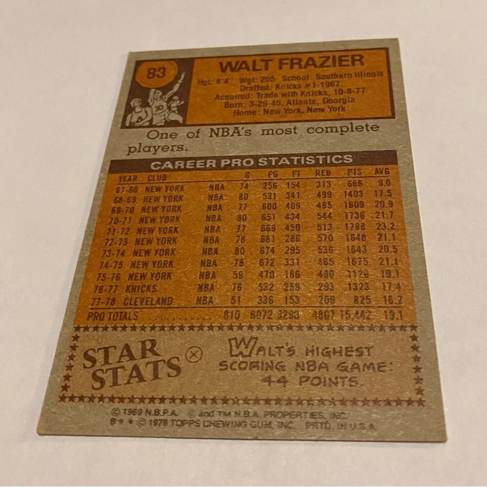 Walt Frazier 1978 Topps Basketball Card # 83 Cleveland Cavaliers Vintage